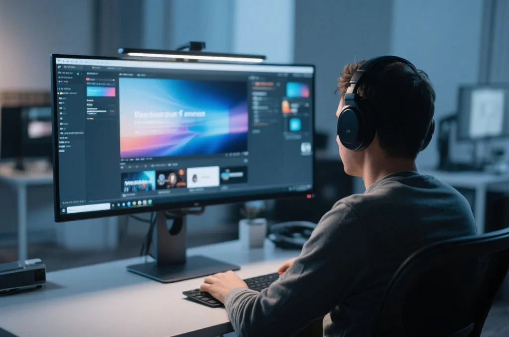 用户在桌面电脑上享受乐冠的沉浸式娱乐体验